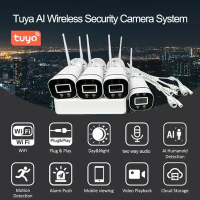 Tuya graffiti wifi paketi kablosuz akıllı 2 milyon yüksek çözünürlüklü 4 yönlü NVR paketi ağ gözetim kamerası