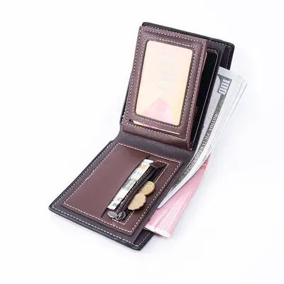 Men's Horizontal Bifold PU Leather Wallet Multi-Card Slots Color-Block Retro Style - 3