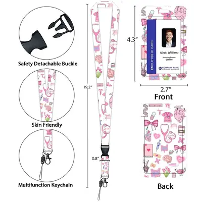 Pink Medical Staff ID Badge Holder with Retractable Lanyard - 4