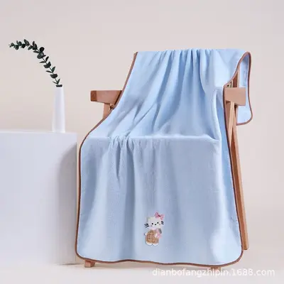 KT猫刺绣纯色毛巾柔软珊瑚绒蓬松吸水浴巾套装甜美高颜值毛巾套装
