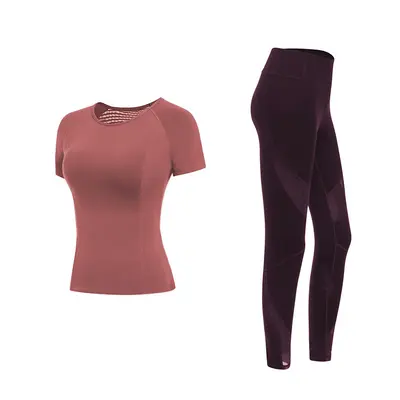 Manufacturer Direct Sale 2026 Yoga Wear Spring Summer Set Women Mesh Slim-Fit Slimming Sports New Style Fitness Wear Short Sleeve - 6