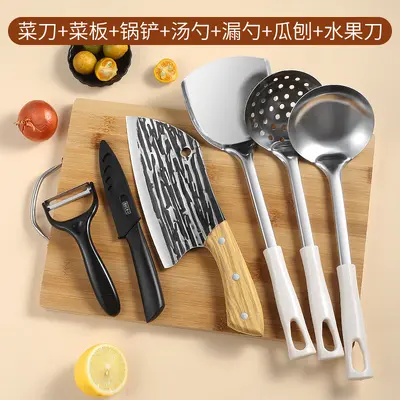 龙泉刀具套装手工锻打刀家用菜刀菜板二合一厨房全套厨具砧板组合 - 6