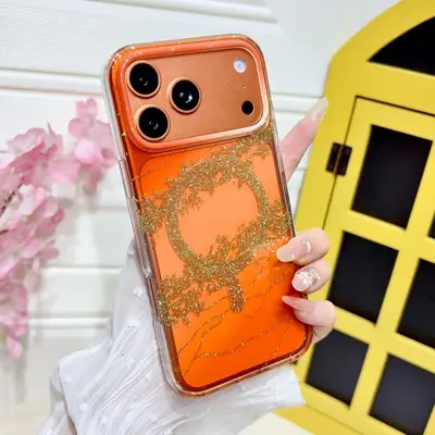 Apple 18 Pro Max çift katmanlı manyetik kılıf, altın dağ deseni - 10