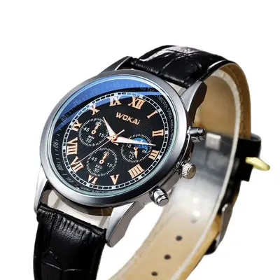 Men's leather strap quartz watch waterproof - 6