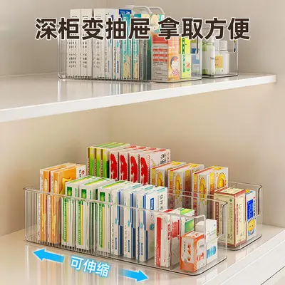 可伸缩橱柜收纳盒抽屉分隔式厨房整理盒桌面零食药品收纳筐储物盒 - 4