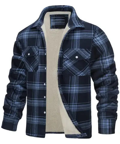 Herrenjacke mit Fleecefutter, Karomuster, lockere Passform - 12
