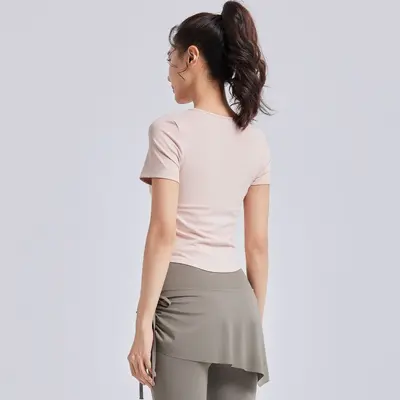 Hollow-Out Short-Sleeve Women's Yoga Top, Slim-Fit Pilates Fitness Wear