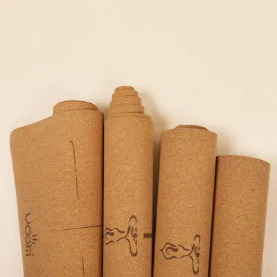 Cork Yoga Mat, Thick Natural Rubber, Wide, Laser-Engraved Logo Option - 3