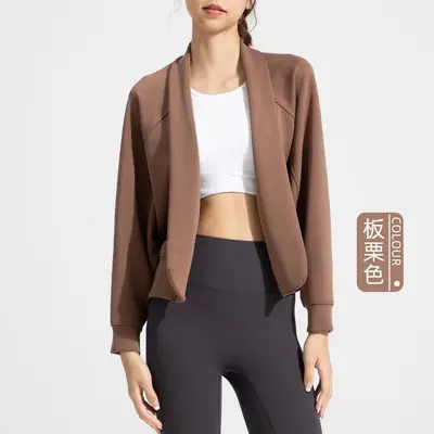 Athena lulu Sand-Washed Air Layer Long Sleeve Shawl Women Modal Naked-Feel Loose Cardigan Yoga Wear Top - 7