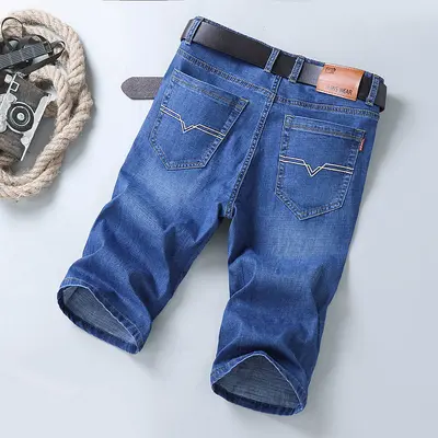 Men's Summer Denim Shorts, Loose Straight Leg, Stretch, Thin, Casual - 7