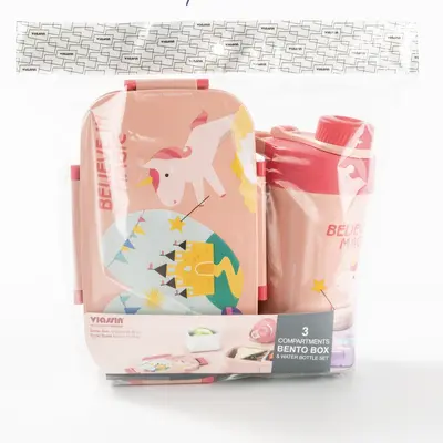 Cute 3-Compartment Sealed Lunch Box and Water Bottle Set, Picnic - 6