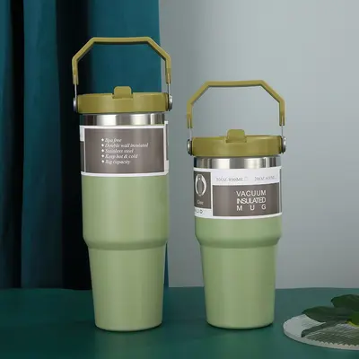 304 Paslanmaz Çelik Çift Katmanlı Termos Bardak 30 oz Pipetli Buzlu Bardak - 10