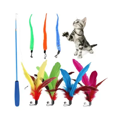 Cat Toy Set with Retractable Teaser Wand and Feather Bell - 6