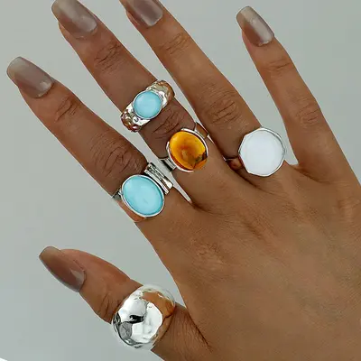 Hanzhishang Grenzüberschreitender Bestseller europäisch-amerikanischer Vintage-Boho-Stil stapelbarer Fingerschmuck Nischen-Design-Ring-Set für Damen - 12