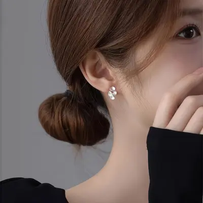 S925 Sterling Silver Matte Flower Earrings, Elegant Women's Jewelry