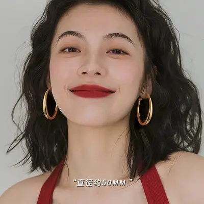 S999纯银大圆圈耳环女款小众轻奢高级感个性素圈耳扣耳饰抖音代发 - 11