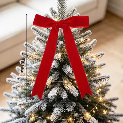 Christmas Tree Bow Ornament with Velvet Ribbon for Hanging Decor - 12