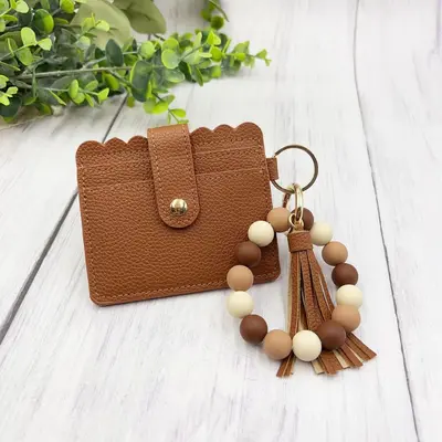 Silikonperlen-Armband mit Kartenhalter, Damenbrieftasche aus PU - 12