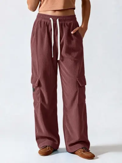 Damen-Cordhose im Retro-Stil mit vertikalen Streifen, weit geschnitten