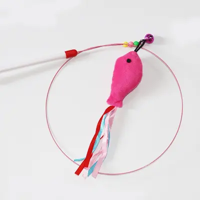 Wire Cat Teaser Wand with Replacement Feather Head, Self-Play Pet Toy - 11