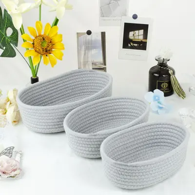 Oval Cotton Rope Storage Basket, Desktop Organizer Basket - 8