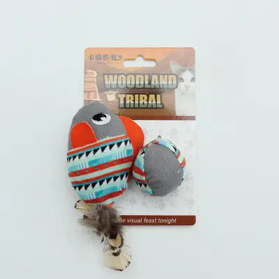 Self-Play Cat Toy Set with Plush and Feather Teaser Wand - 11