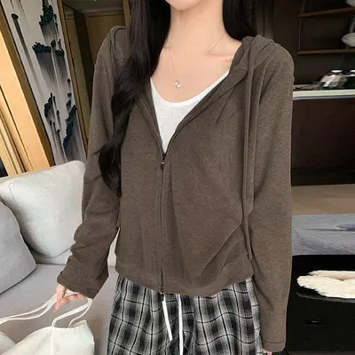 Hooded Zip-Up Sweatshirt Jacket for Women, Spring and Autumn, Loose Fit - 8