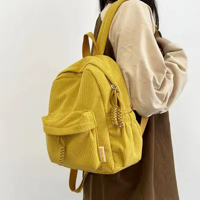 Corduroy Women's Small Backpack, Japanese Style Casual Daypack