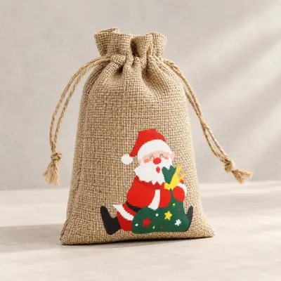 Christmas Drawstring Burlap Gift Bag, Santa Claus Candy Packaging Bag - 8