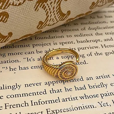 Gold egg-shaped gemstone stackable ring for women - 9