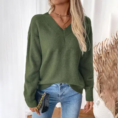 Baifenzhi Yi Damenpullover sexy mit tiefem Rückenausschnitt und V-Ausschnitt
