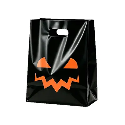 Halloween-Plastiktasche in Schwarz, Kürbis-Süßigkeitentasche
