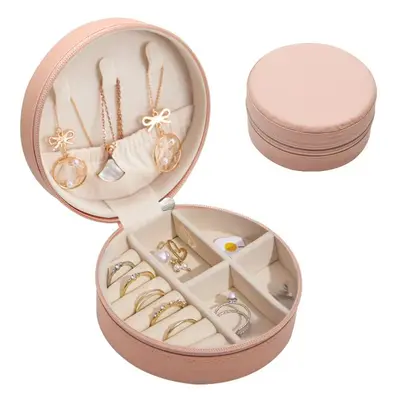 Runde Mini-Schmuckbox, elegante Schmuckschatulle, hochwertige tragbare Aufbewahrungsbox für Ohrringe, Halsketten und Ringe für Reisen - 9