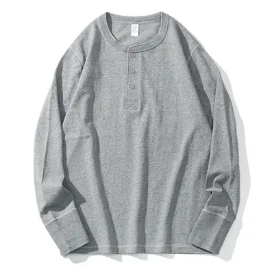 Herren Henley-Langarmshirt, 100% reine Baumwolle, Weiß - 9