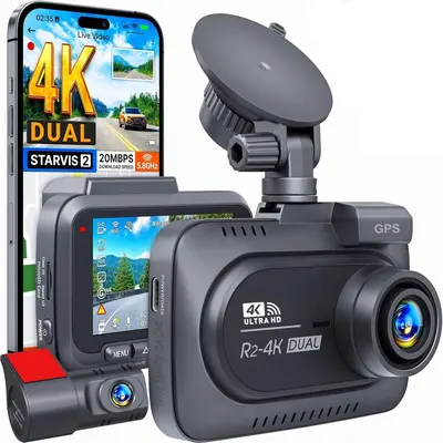 Dual lens 4K araç kamerası, GPS ve 5G WiFi, park izleme - 5