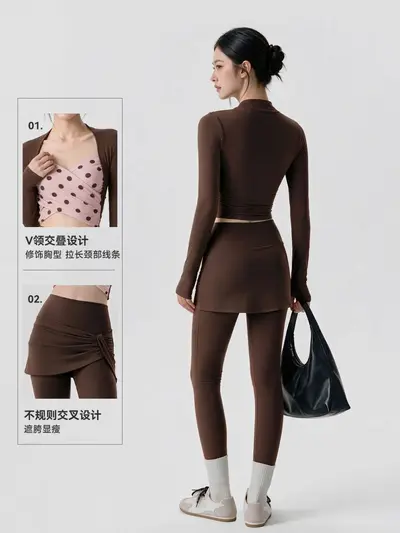 Kadın renk bloklu spor takımı, slim fit, pilates ve yoga için