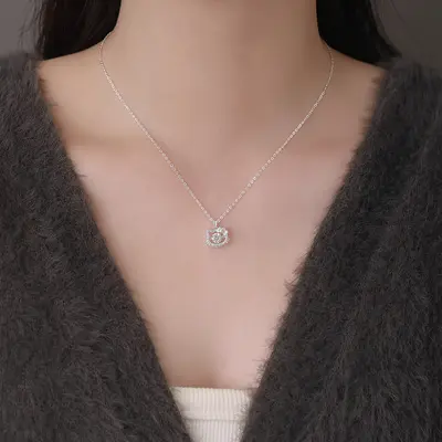 Silber-999-Zirkonia-Katzenhalskettenanhänger, koreanischer Stil