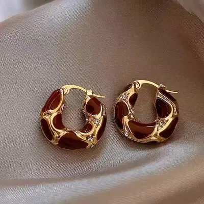 Fransız Vintage Küpe Karamel Kehribar Renkli Boncuklu - 6