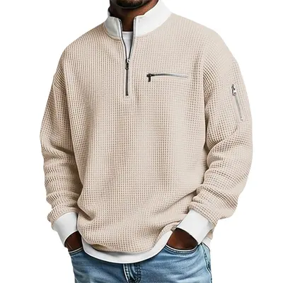 Cross-Border American Amazon Best-Selling High-Collar Color-Block Zip Hoodie Men's Sports Fashion Long Sleeve Casual Menswear - 7