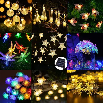 Solar LED String Lights, Star and Crystal Design for Camping Tents and Gardens