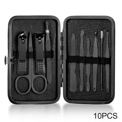 Cross-Border Nagelknipser-Set, schwarz, 18-teilig, sofort lieferbar, Edelstahl-Komplettset mit Maniküre- und Nagelschneidewerkzeugen, Nagelknipser. - 8