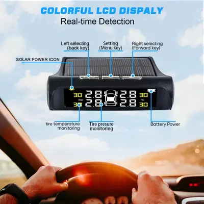 T1 araç lastik basıncı TPMS harici dahili kablosuz güneş basınç sensörü lastik basıncı algılama monitörü