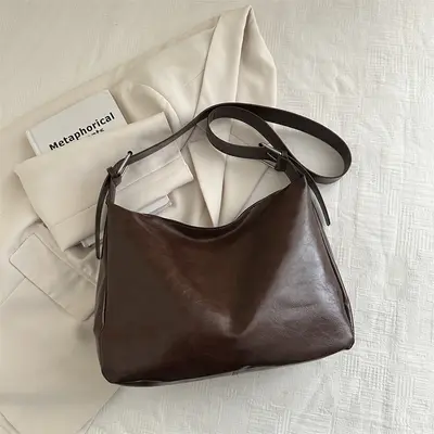 Oily Leather Look Large Capacity Women's Tote Bag with Crossbody Strap - 9