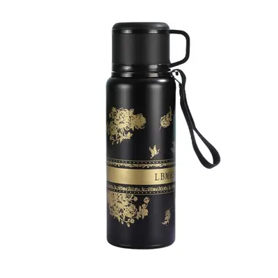 Gardenia Pattern Thermos Large Capacity Handled Sports Water Bottle - 6