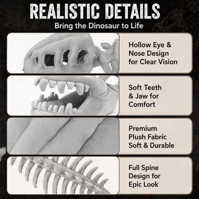 Dinozor Kafa Maskesi Peluş, Halloween İskelet Tasarımı, T-Rex