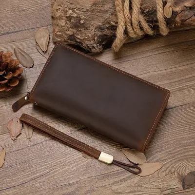 Crazy Horse Genuine Leather Long Men's Wallet, Multi-Card Slots, Large Capacity - 1