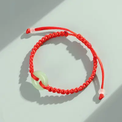 Creative new red string bracelet for men and women, imitation jade safety clasp, hand-woven double bracelet, jewelry, street stall source - 9