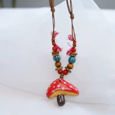 Jingdezhen Ceramic Mushroom Pendant Necklace - 6