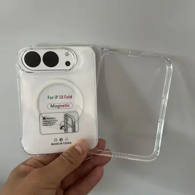 适用苹果18DUO左右折叠屏PC透明磁吸手机壳不易发黄源头工厂 - 3