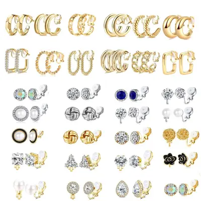 Geometric Painless Hollow Ear Clips, Non-Piercing Alloy Earrings